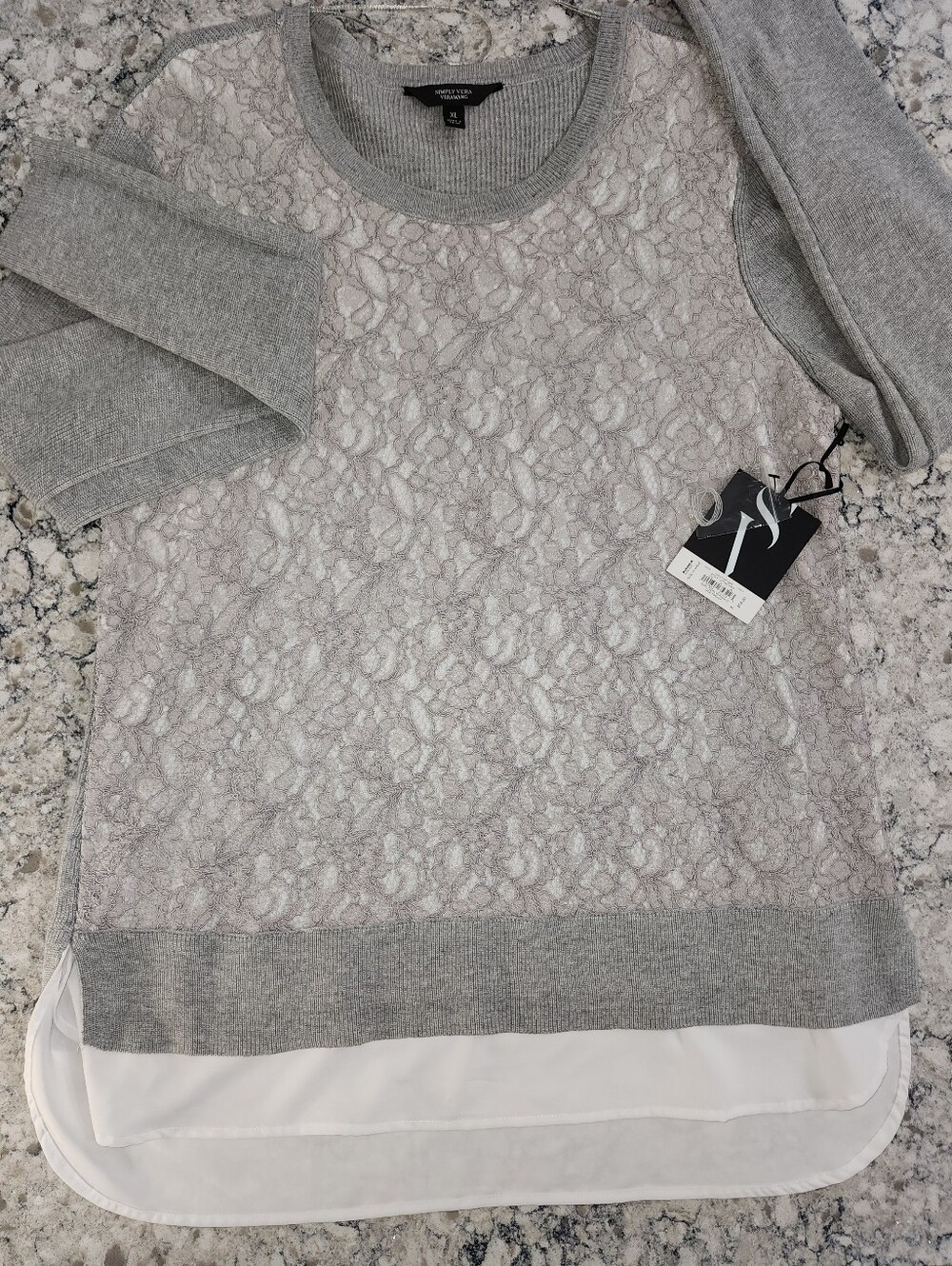 Heather Gray Lace Front Classic Sweater with Comfortable White Lining Ladies XL